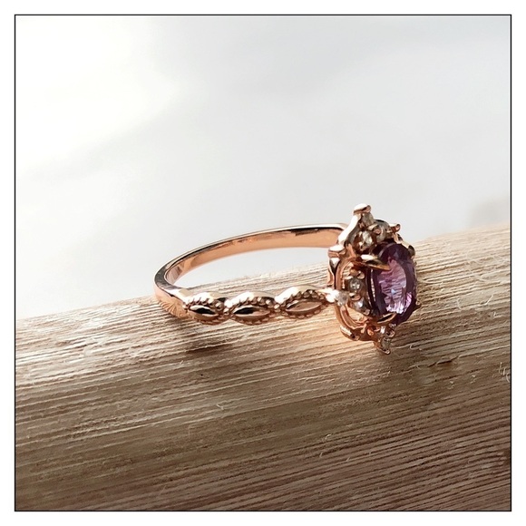 Alexandrite Sterling Silver Rose Gold Oval Color Changing Ring - Picture 6 of 6